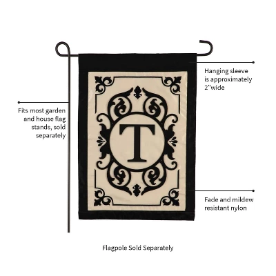 Evergreen Flag Cambridge Chic Letter T Monogram Applique Garden Flag - 12.5" Wide X 18" High 2 Evergreen Flag Cambridge Chic Letter T Monogram Applique Garden Flag - 12.5" Wide X 18" High - Image 2