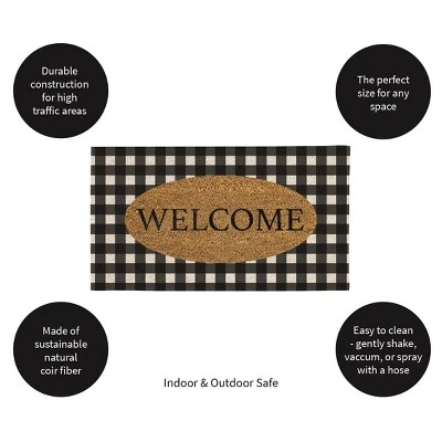 Evergreen Buffalo Check Welcome Indoor Outdoor Natural Coir Doormat 1'4"x2'4" Black 5 Evergreen Buffalo Check Welcome Indoor Outdoor Natural Coir Doormat 1'4"x2'4" Black - Image 5
