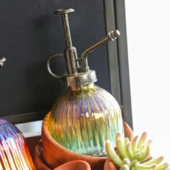 Evergreen Iridescent Ombre Glass Plant Mister, Yellow For Indoor Outdoor Gardens