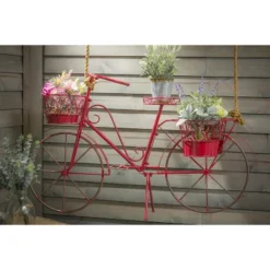Evergreen Red Metal Bicycle Planter