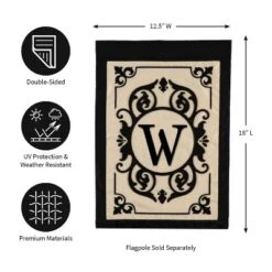 Evergreen Flag Cambridge Chic Letter W Monogram Applique Garden Flag - 12.5" Wide X 18" High