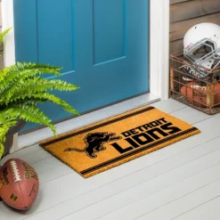 Evergreen Detroit Lions Logo Turf Mat, Brown- 28 X 16 Inches Indoor Outdoor Doormat -Optimal Home Decoration GUEST eb0cc56e 914c 49a7 bcff 6ad6e9548261