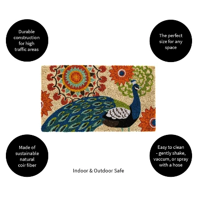 Evergreen Proud Peacocks Welcome Indoor Outdoor Coir Doormat 1'4"x2'4" Multicolored 2 Evergreen Proud Peacocks Welcome Indoor Outdoor Coir Doormat 1'4"x2'4" Multicolored - Image 2