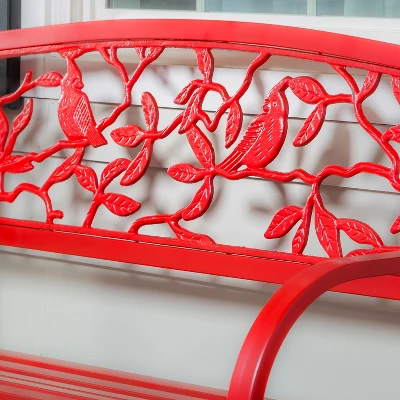 Evergreen Cardinals Metal Garden Bench, Red 3 Evergreen Cardinals Metal Garden Bench, Red - Image 3