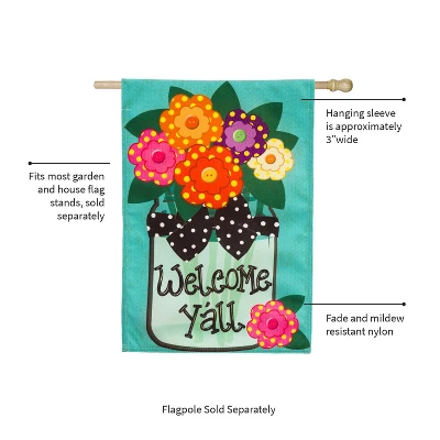 Evergreen Welcome Y'all Polka Dot Flowers Burlap House Flag- 28 X 44 Inches Outdoor Decor For Homes And Gardens 2 Evergreen Welcome Y'all Polka Dot Flowers Burlap House Flag- 28 X 44 Inches Outdoor Decor For Homes And Gardens - Image 2